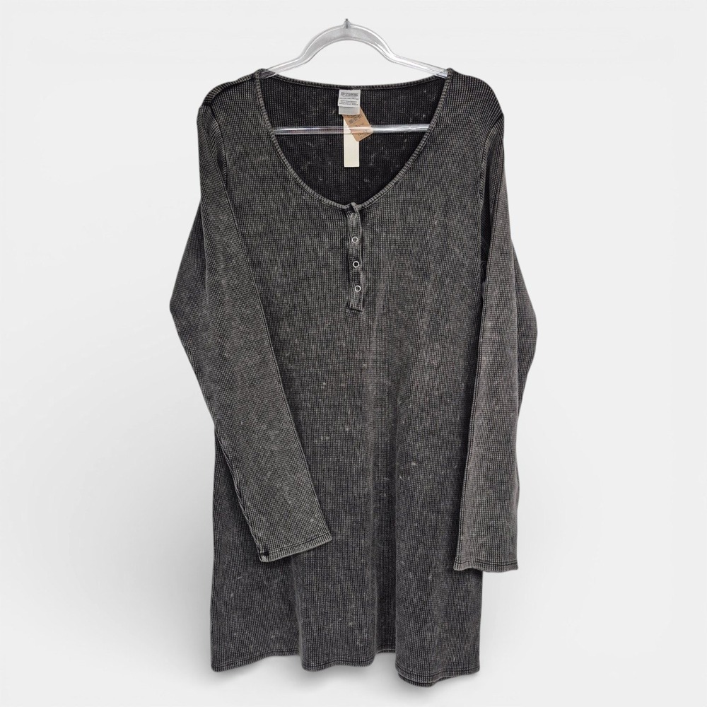 Victorias Secret PINK XXL Thermal Henley Top Gray Mineral Wash Waffle Knit NEW